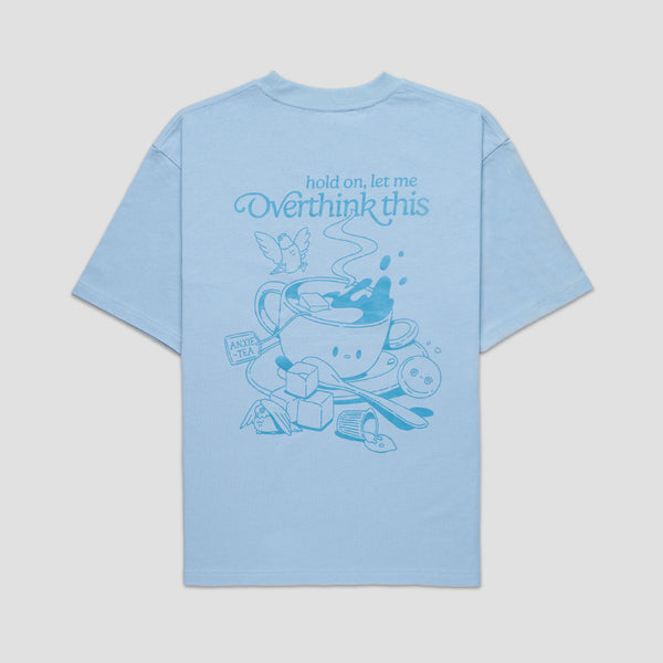 Brewing Anxie-Tea Oversized Tee - Puddle Blue